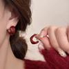 Red Ribbon Bow-knot Vintage Stud Earrings For Women Korean Fashion Autumn Winter Simple Bow Red Stud Earrings Geometric Earring