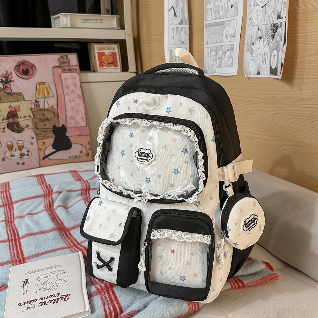 Spring New Student Backpack With Color Block Design And Nylon Material For School Use
