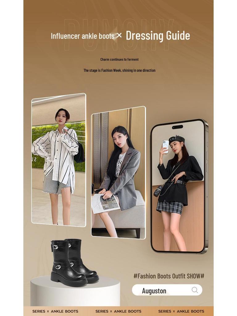 Augusden Women's Retro British-Style Chunky Heel Martin Boots - 2025 Mid-Calf Fashion