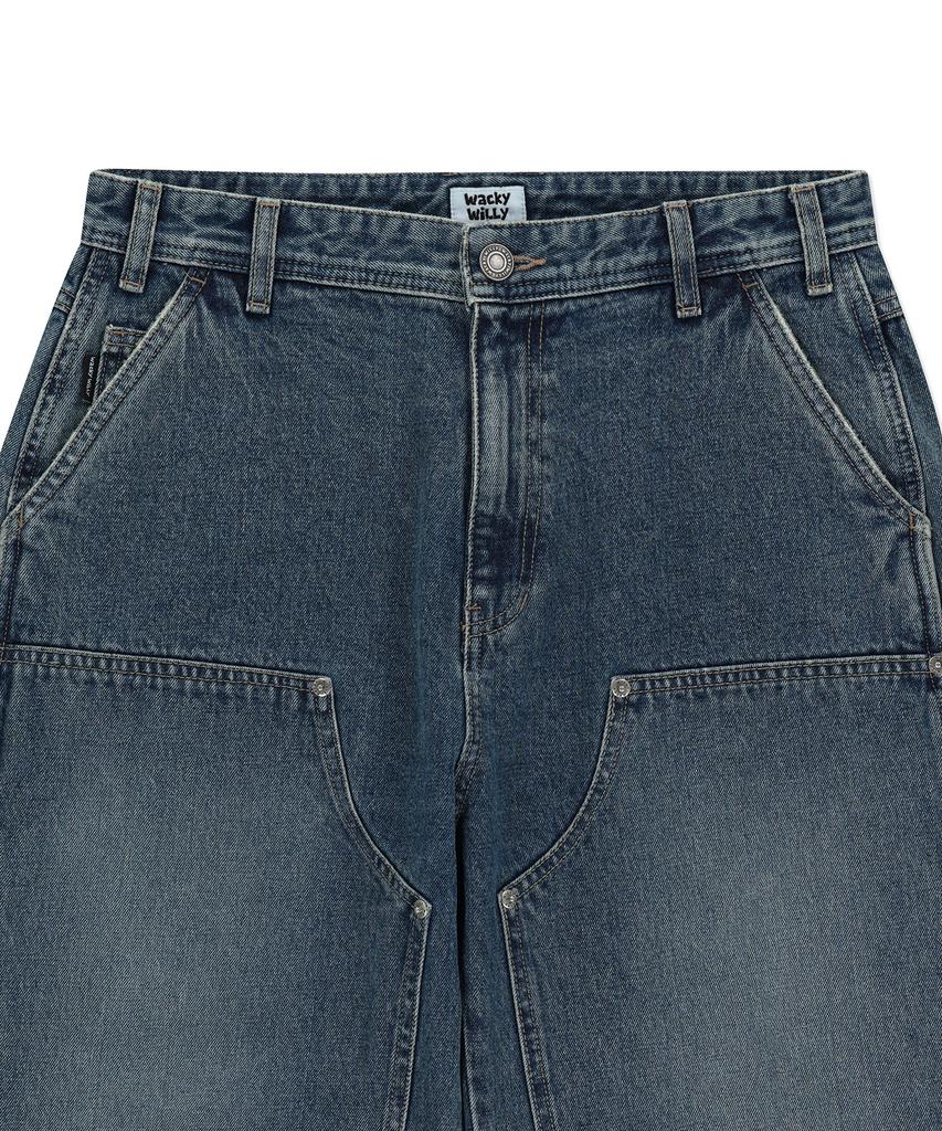 WACKY WILLY Double Knee Multi-Pocket Denim Pants Sky Blue