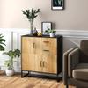 Modern Storage Sideboard with 3 Cabinets and 2 Drawers, Multipurpose Cabinet in Particle Board and Steel, 80x35x85 cm, Black and Wood