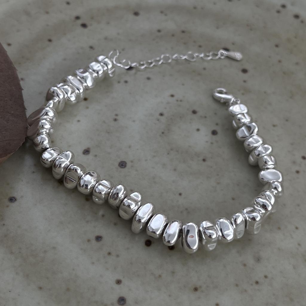 Bracciale Retrò 100% Argento Sterling 925 per Donne Uomini Vintage Fatto a Mano con Perline di Pietra Bracciale Regalo di Compleanno