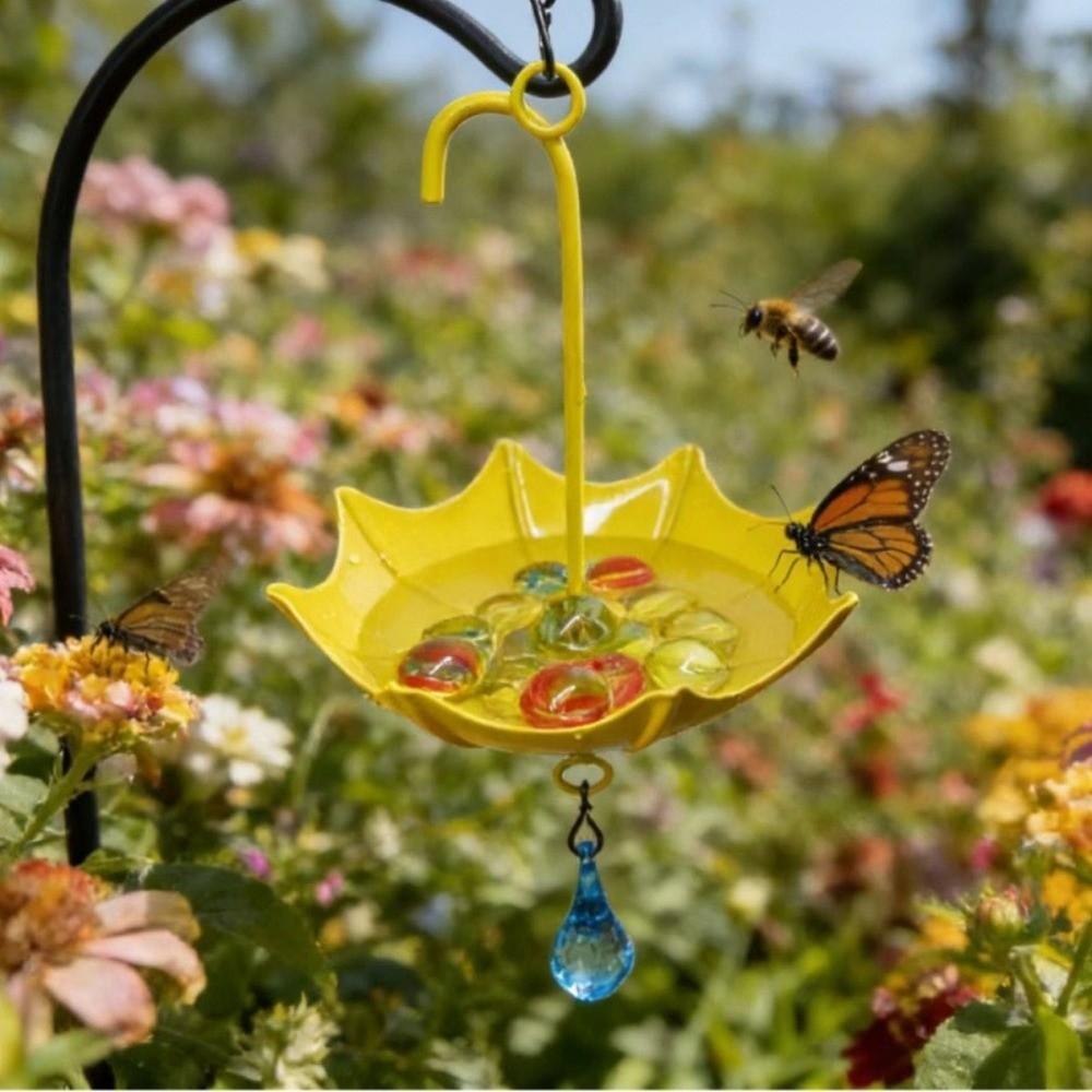 Umbrella-shaped Hanging Bird Feeder Cast Iron Art Rainwater Collection Bird Water Bowl Colorful Rust-Proof Garden Bird Bath