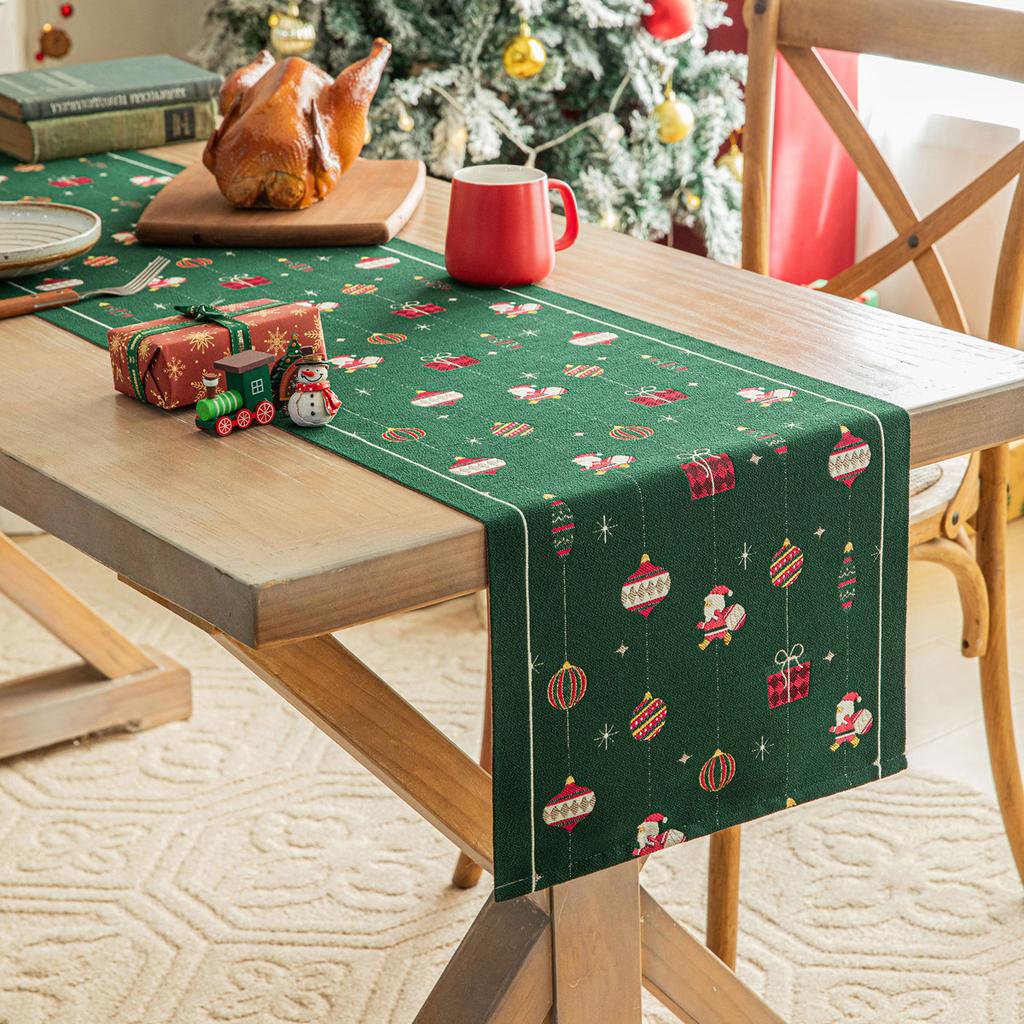 Christmas Jacquard Table Runner with Festive Ball Decorations for Holiday Dining Table Decor