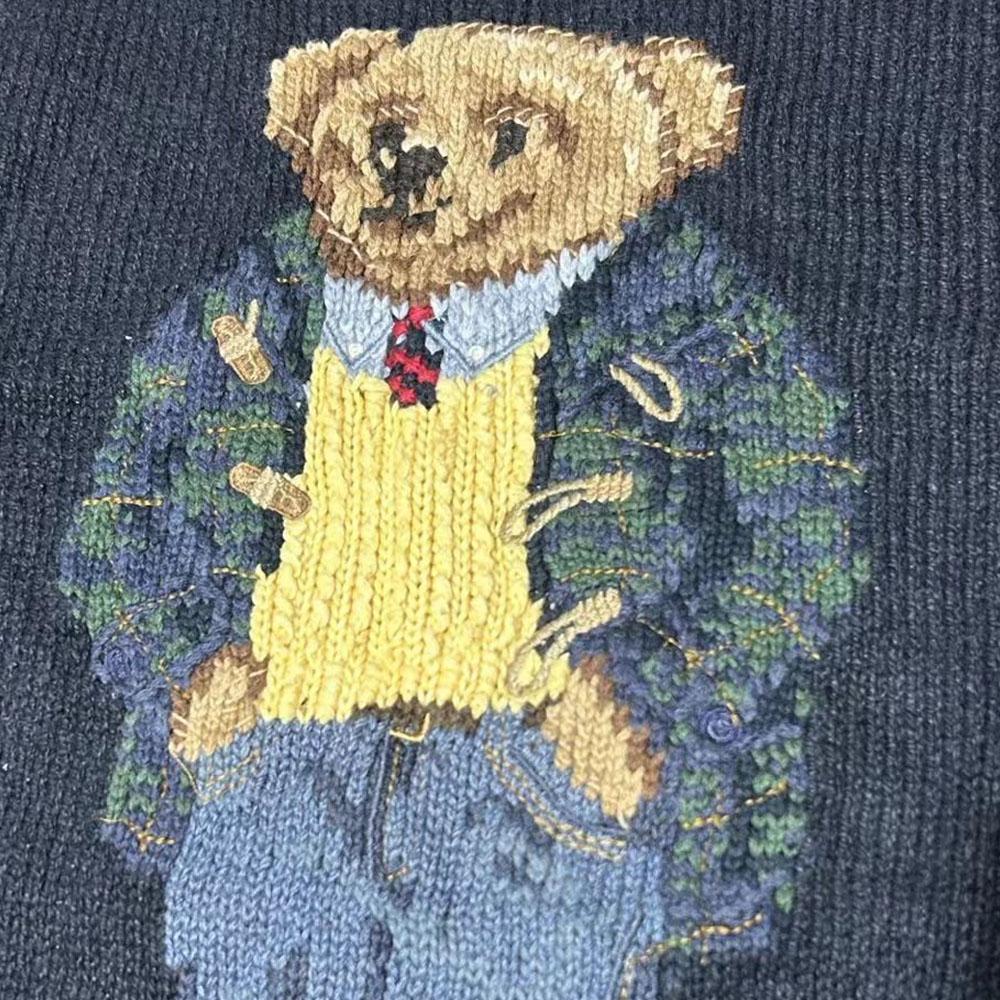 Polo Ralph Lauren Bear Print Crew Neck Long Sleeve Knit Sweater Men Sweater Navy-Blue MNPOSWE16810094-B82