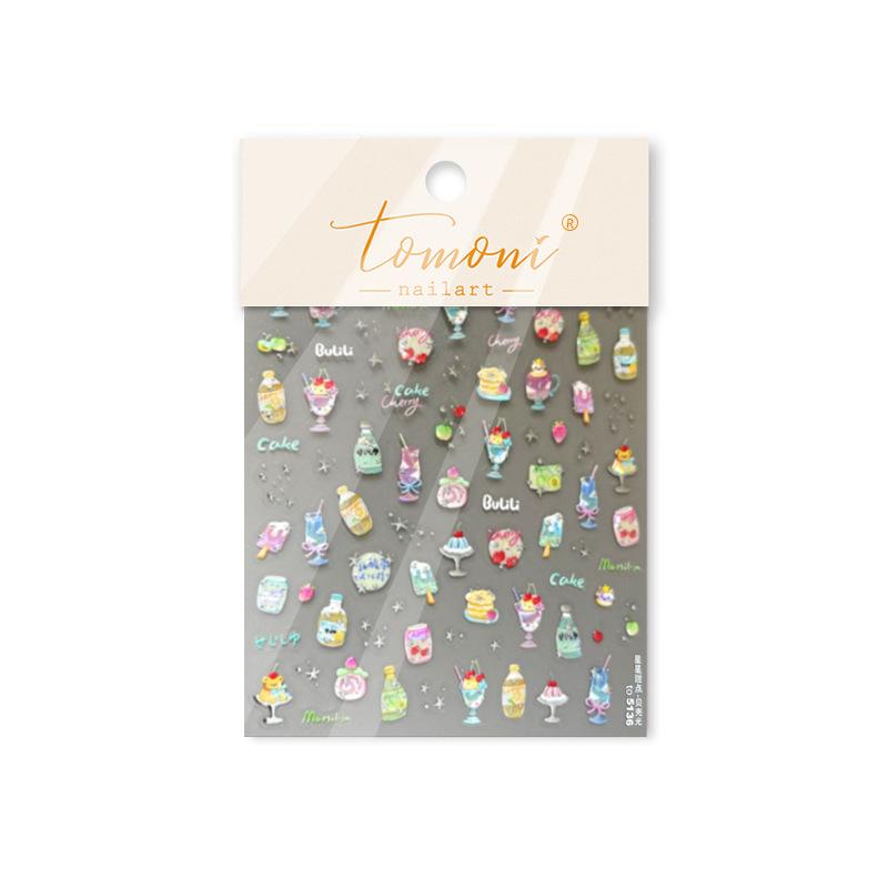 Shiny Blowing Bubble Nail Decorations Stickers 5D Shell Light Love Cat Bubble Transfer Slider Sticker DIY Manicure Decals