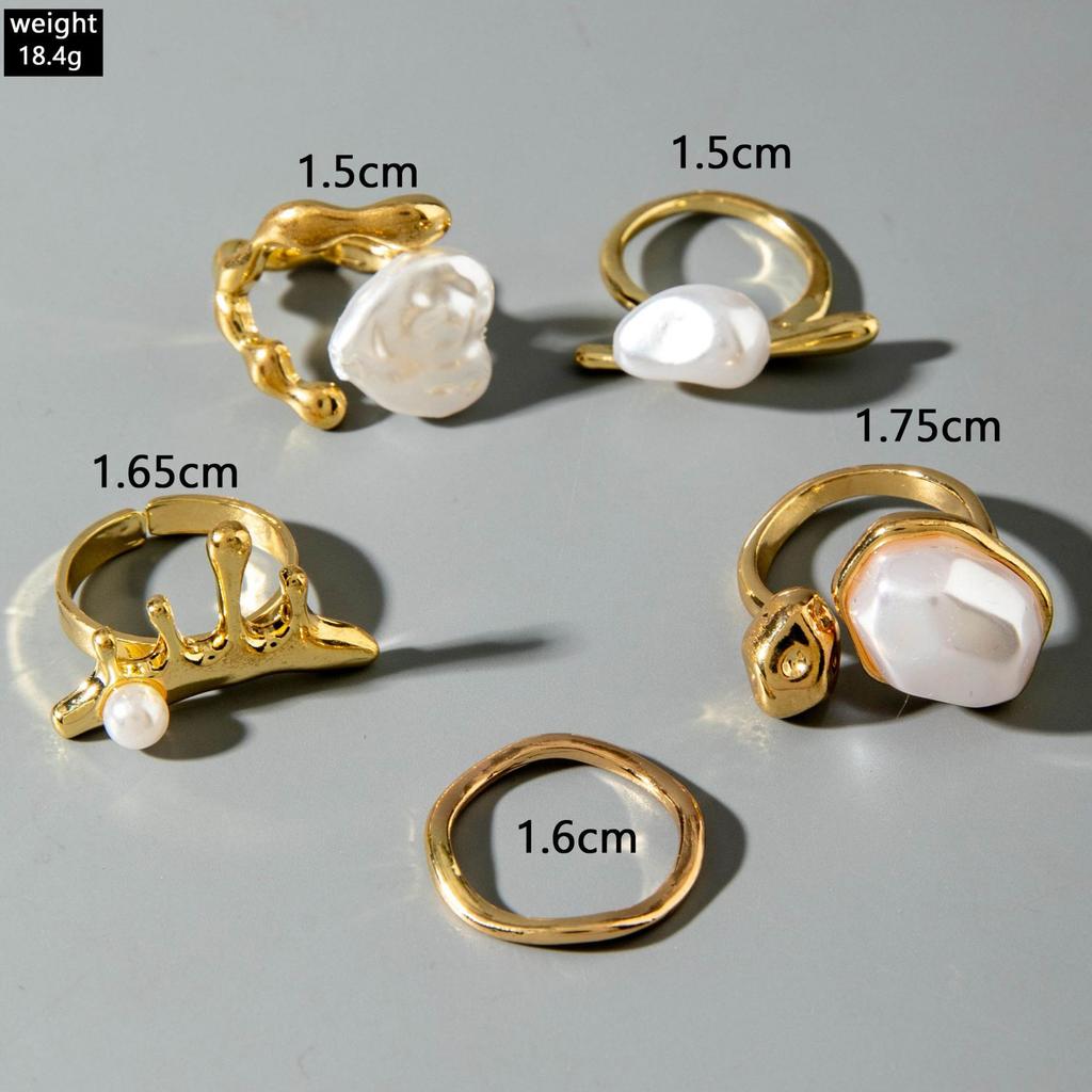 Accessories French Baroque special-shaped simple pearl ring light luxury temperament open ring set