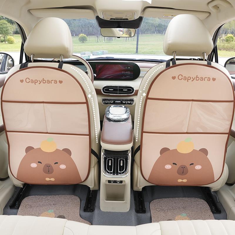 Capybara Cute Cartoon Leather Multifunctional Car Seat Back Anti Kick Storage Pad