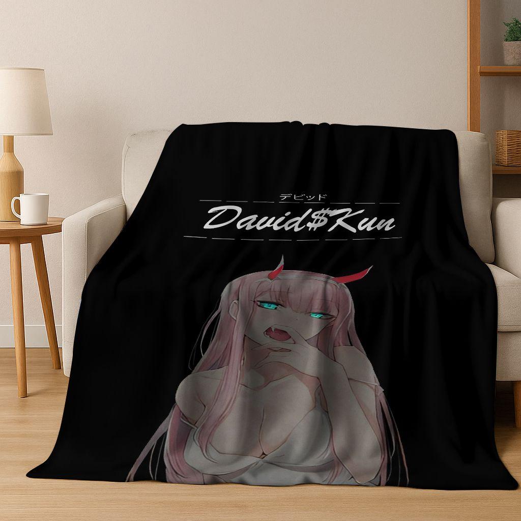 002 Zero Two DARLING In FRANXX Sexy Girl Cartoon Art Flannel Blanket,Cozy Soft Throw Blanket for Home Bedroom Bed Sofa Cover