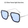 Square Men Edith Sunglasses Vintage Tony Stark Silver Metal Frame Blue Lens Glasses Fashion Women Steampunk Eyewear