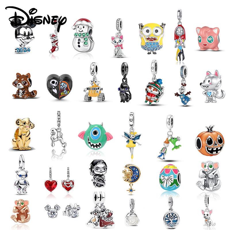 Disney 925 Silver Mickey and Flower Fairy Pendant Beads Suitable for Girls To DIY Original Bracelets Fashion Gifts