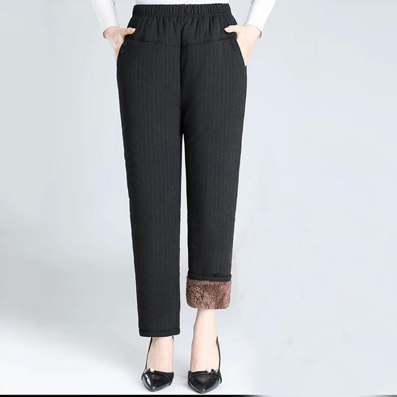 Middle-aged elderly women winter velvet thickened lamb wool pants mother warm cotton pants wear loose grandma trousers