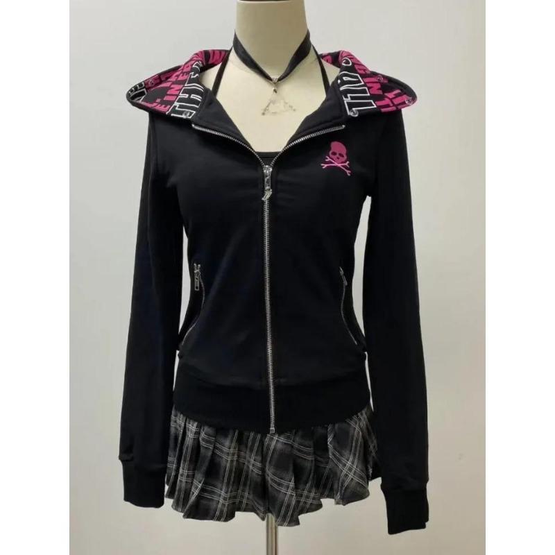 

2KWEIRD Y2k Панк Толстовки Женские Винтажные Эстетичные Гранж Толстовки на Молнии Уличная Одежда Приталенные Топы Женские Готические Куртки L чёрный