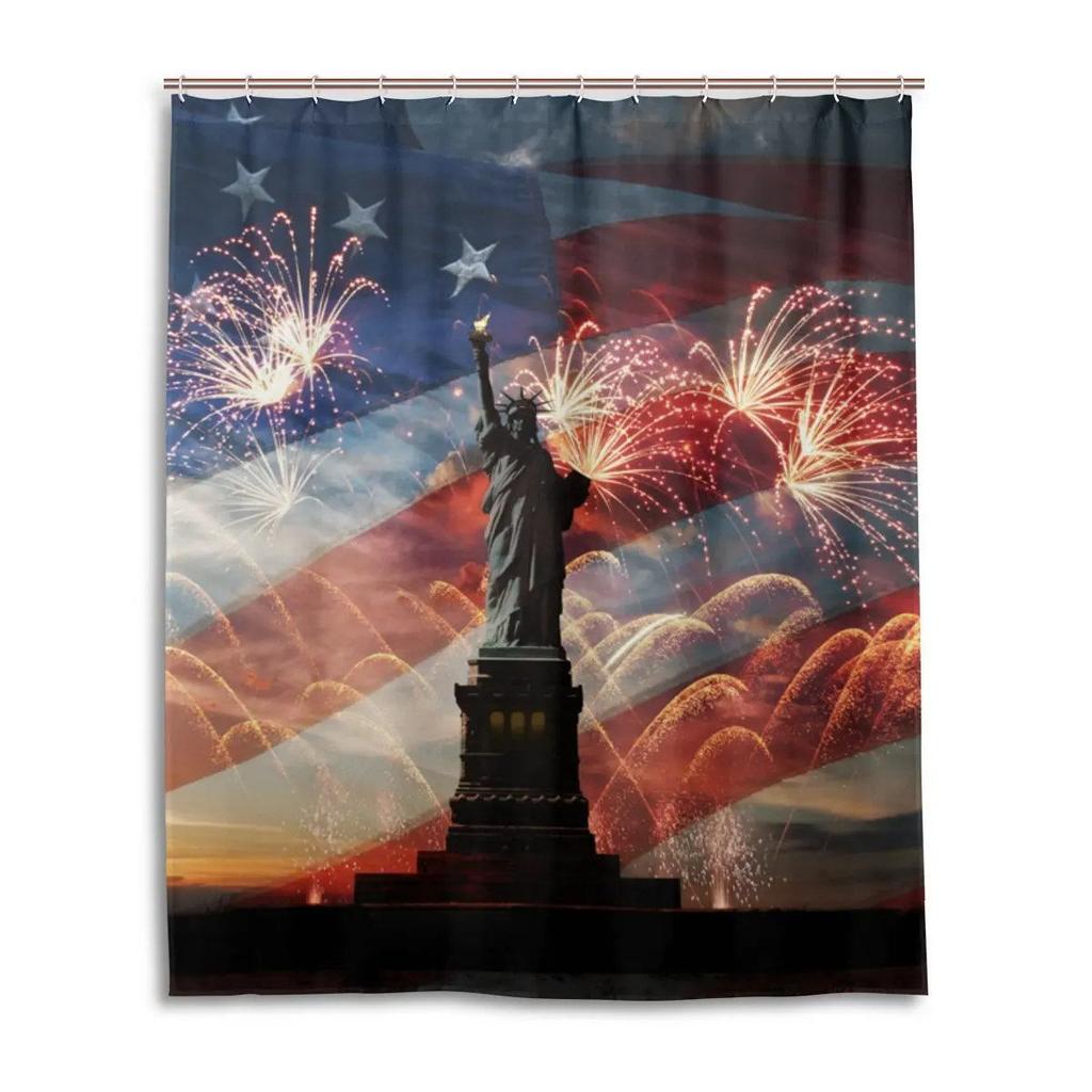 New York Dusjforheng Friheten i New Yorks havn Urban by Berømt kulturelt landemerke Bilde Vanntett stoff Baderomsforhengsett