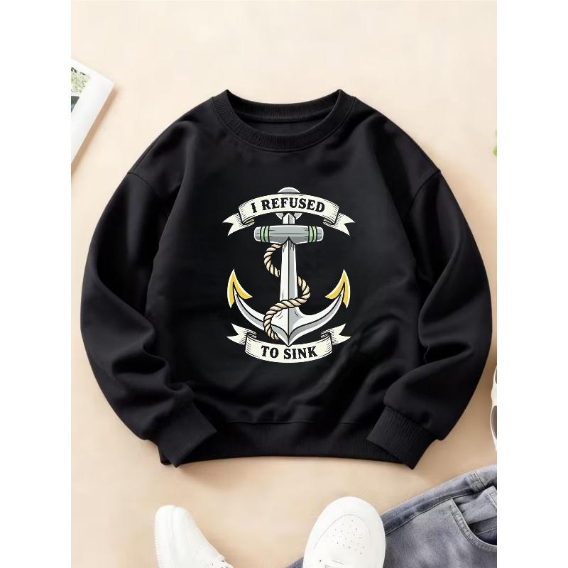 Kids Crewneck Sweatshirt, Nautical Marine Anchor Theme Print Long Sleeve Top for Autumn Winter