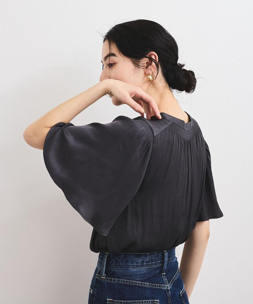 Charcoal [BIS] Women's 2-Way Split-Fiber Half-Sleeve Blouse,