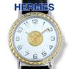 Used HERMES Serie Combi Gold Leather Belt Leather White Dial Quartz QZ Ladies Watch Brand Good Condition Working