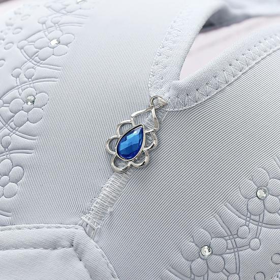 Sutiã feminino sem fio macio respirável anti-agarramento seios strass decoração elástico fecho nas costas suporte alça de ombro larga sutiã mãe de meia idade