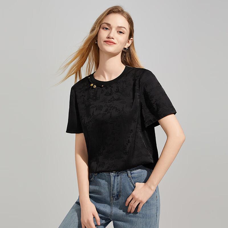 Elegant Chinese Style Jacquard Short Sleeve Shirt S