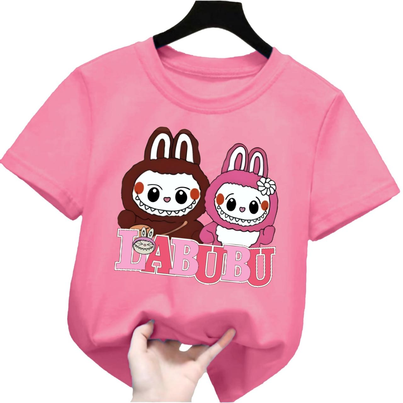 

New Labubu Children s T-shirt Cute LABUBU Pattern Girl Round Neck Short Sleeve Casual Versatile Clothing 110