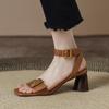 Summer new thick heel retro open-toed sandals summer one-word Roman high heel