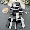 High-end Celebrity Temperament Lantern Long-sleeved V-neck Waist Thin A-word Printed Dress Elegant Pendulum Long Skirt