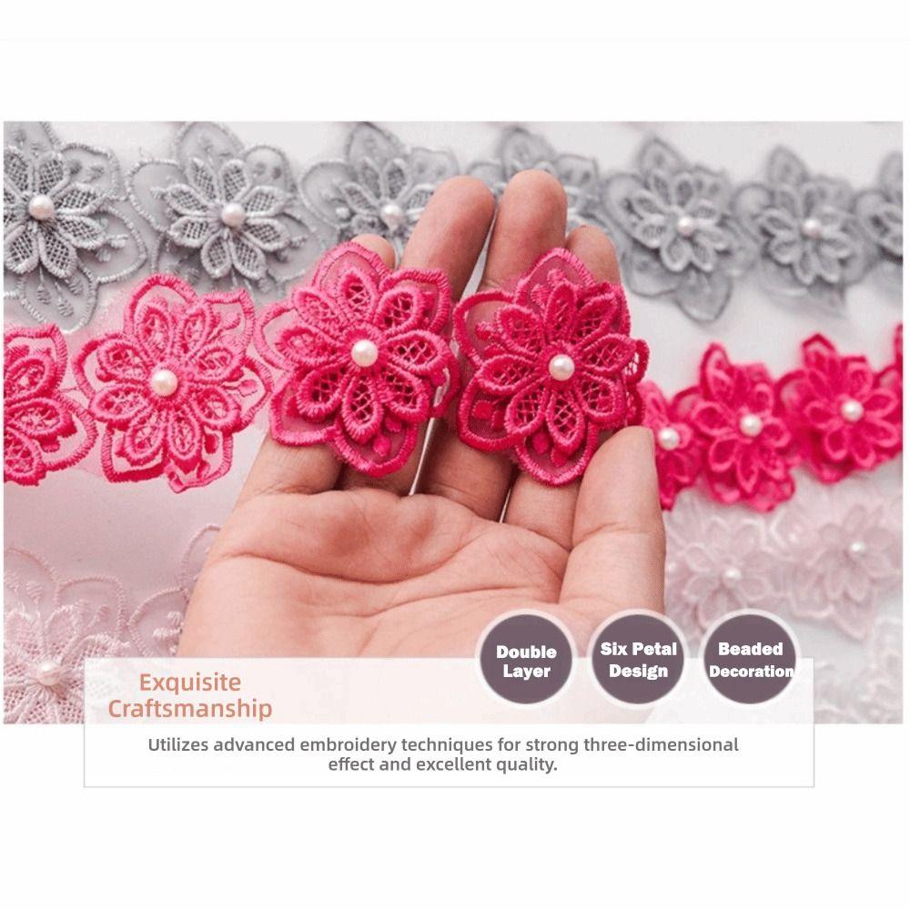 Décoration Perles Dentelle Brodée Double Couche Garniture Florale Dentelle Perle Fleur Robe de Mariée