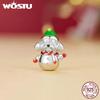 WOSTU 925 Silver Christmas Tree Car Beads Elk Snowflake Charm Snowman Puppy Cat Pendant Fit DIY Bracelet Necklace Cute Xmas Gift