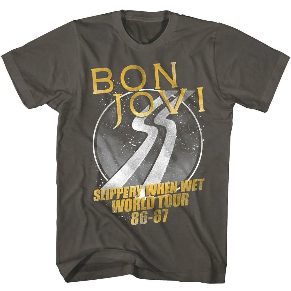 

Bon Jovi Mens Shirt Slippery When Wet World Tour 1986 Graphic Tees Summer Mens and Womens Loose and Breathable Tshirt Top 4XL