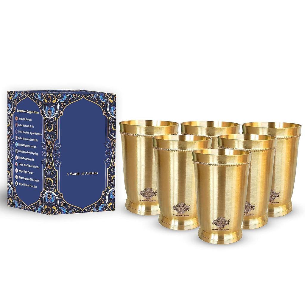 Pure Brass Glass or Drinking Serving Water, Yoga & Ayurveda,  Set of 6
