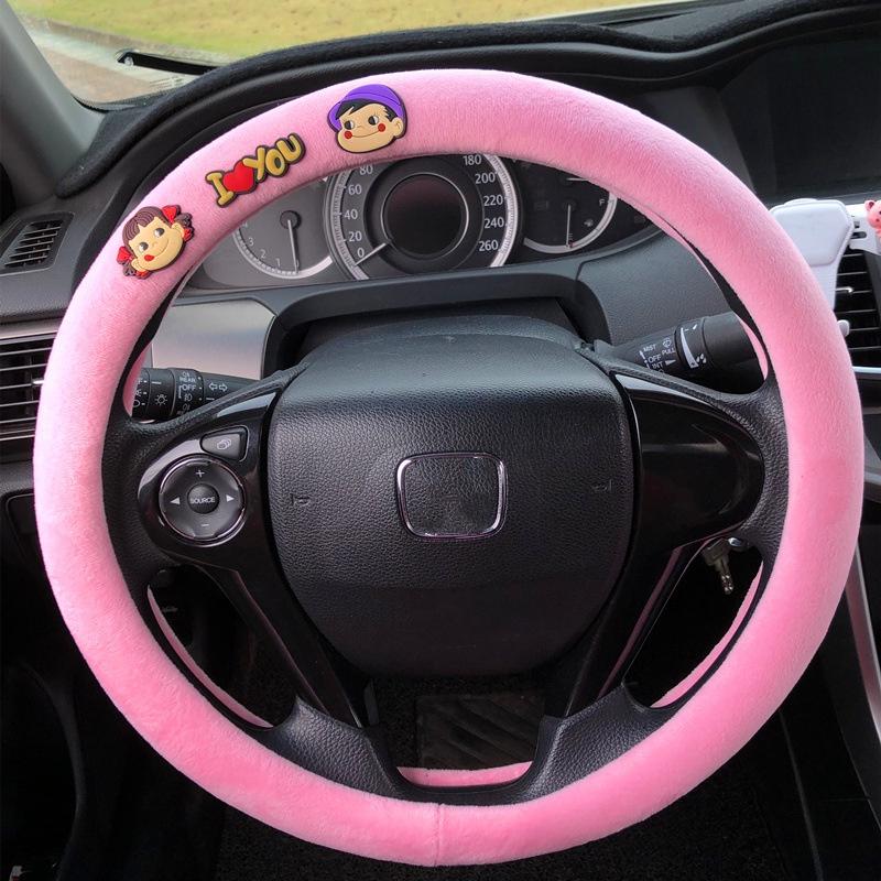 Steering Plush Car Wheel Cover Cartoon Print Four Seasons Installation Easy