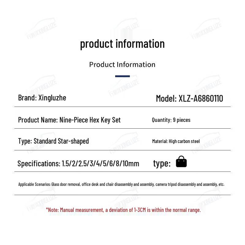 Xingluze 9-Piece Industrial Hex Key Wrench Set