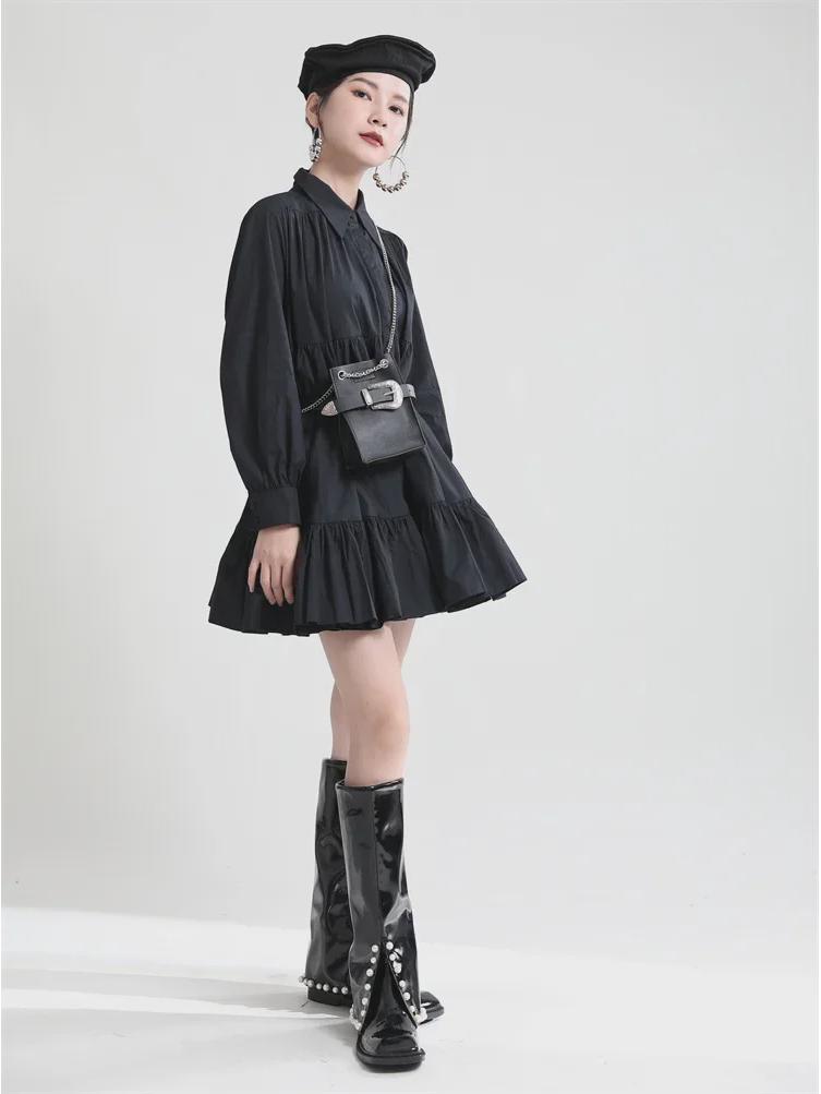 Zhongchuang Rizhen 2025 Women's A-Line High Waist Baby Doll Shirt Dress