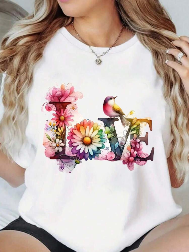 

(Asian Size) trend watercolor love sweet Print Fashion Female Tee Top Women Clothing T Shirt Woman Short Sleeve Graphic T-shirts S