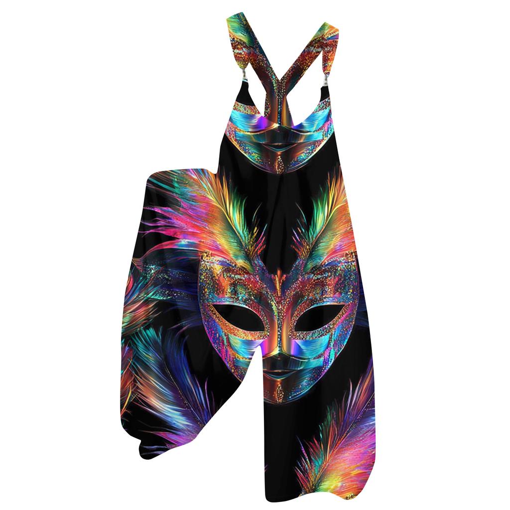 Damen Overalls Print Vintage Jumpsuit (Nicht verstellbare Träger)