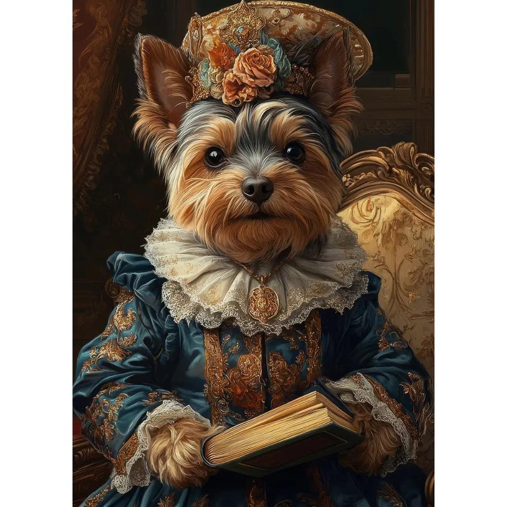 Interesting Gorgeous Dog Holding Book Reading Poster Aclassical Pet Artwork Prints Canvas Painting Wall Pictures Classroom Decor