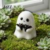 Durable Resin Ghost Figurine Halloween Figurine, Cute White Statue with Bats, Weatherproof for Gardening Ornament Home Mantel Tabletop Decor