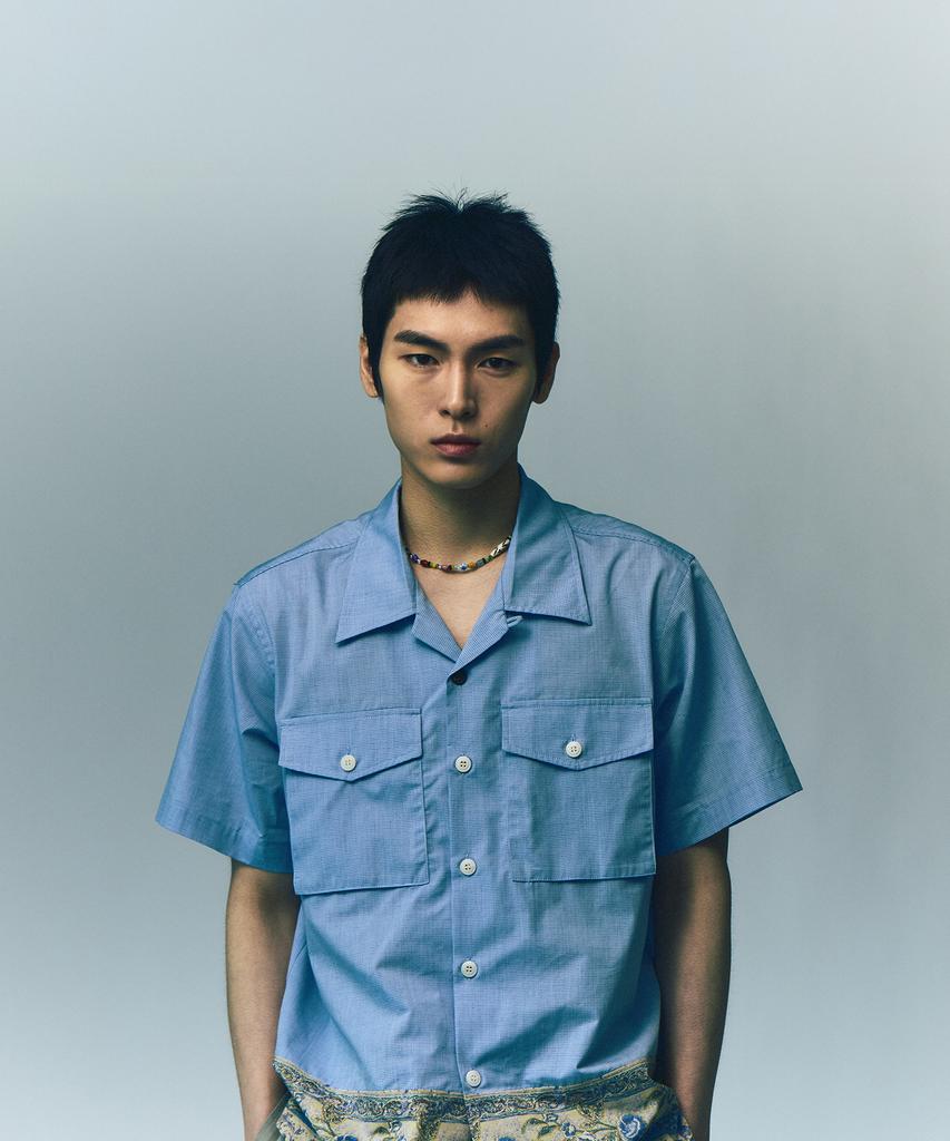 Honguseong Paisley Panel Shirt_Blue Check