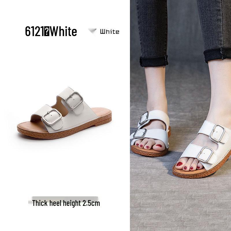 2025 Špičkové dámské módní sandály z pravé kůže - Všestranná plochá plážová obuv