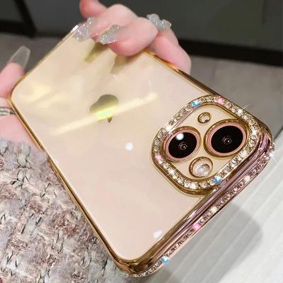 Luxe Plating Glitter Diamant Transparante Hoes voor iPhone 17 16 13 11 12 14 15 Pro Max Plus Vrouwelijke Siliconen Schokbestendige Cover