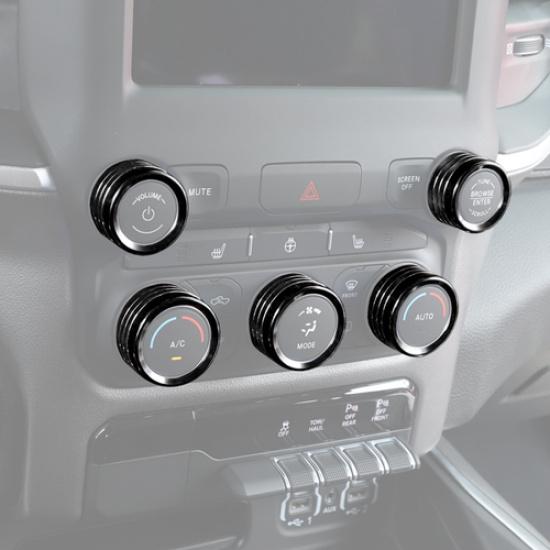 For Dodge Ram 1500 2019-2025 Black Center A/C Radio Switch Knob Cover Trim Ring
