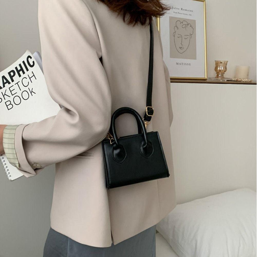 PU Leather Mini Handbag Solid Color Flap Shoulder Purse Korean Style Small Square Bag  Work Women