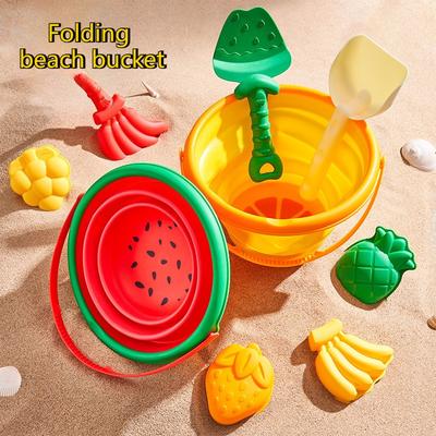 Beach Toys Sand Toys Set For Kids With Watermelon Bucket Fruit Sand Molds Shovel Rake Sandbox Toys For Toddlers Outdoor Travel