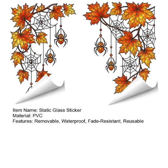 Removable Vinyl Window Decals 2Pcs Stained Glass Style Film, Hanging Vine Stickers, Christmas Weather Resistant Halloween Static Clings for