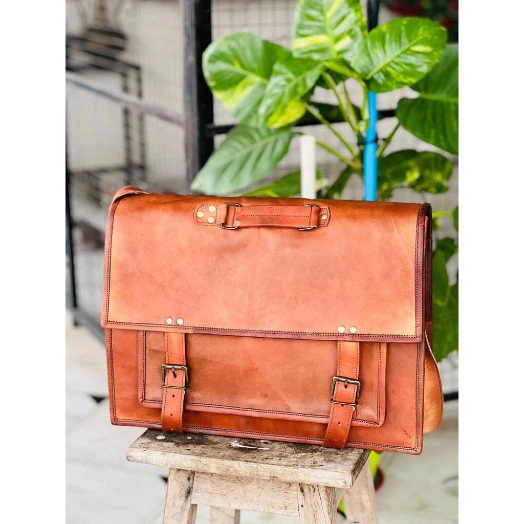 New Men's Shoulder Satchel Briefcase Handmade Goat Leather Messenger Bag