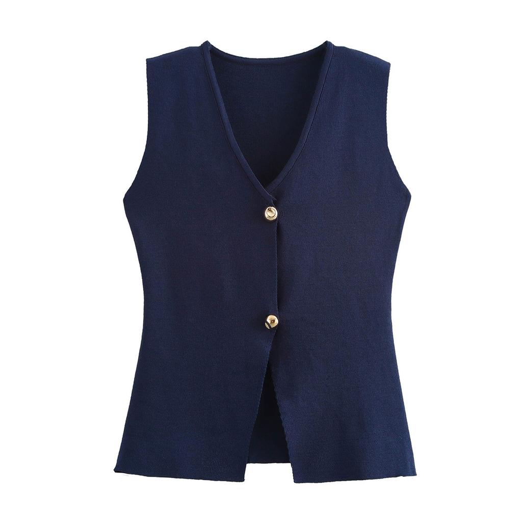 DAFIFY  Women's Fashion Casual Spring Fall Solid Color Print Sleeveless V-Neck Sweaters