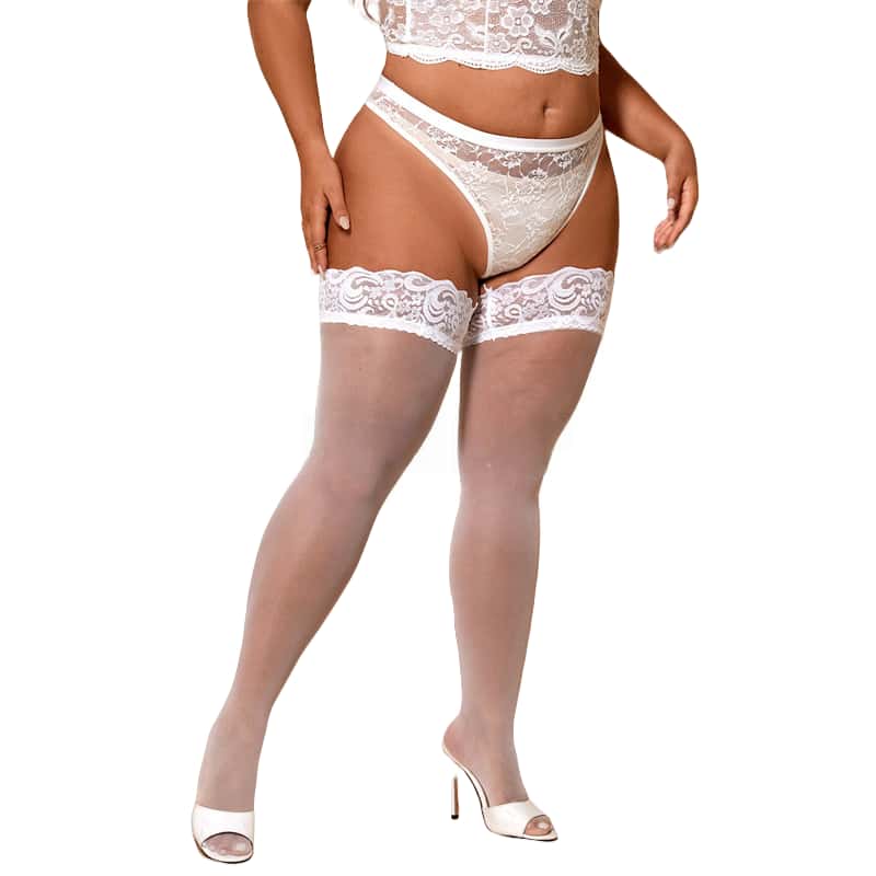 Übergröße Sexy Lolita Mädchen Kniehoch Spitzenoberteil Anti-Rutsch Fischernetz Lange Socken Oberschenkelhoch Netzstrümpfe für Damen XXL Schwarz Weiß