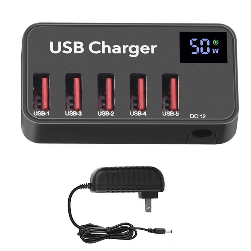 5 Ports USB Charger LED Display Multi USB Charging Station Universal for Phone Desktop Wall Home Travel Portable