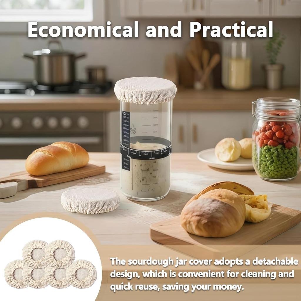 Sourdough Jar Cover, Cloth Lid for Sourdough Starter Container Breathable and Reble Fabric Covers for 3-4 Inch Mason Jars - 6PCS White