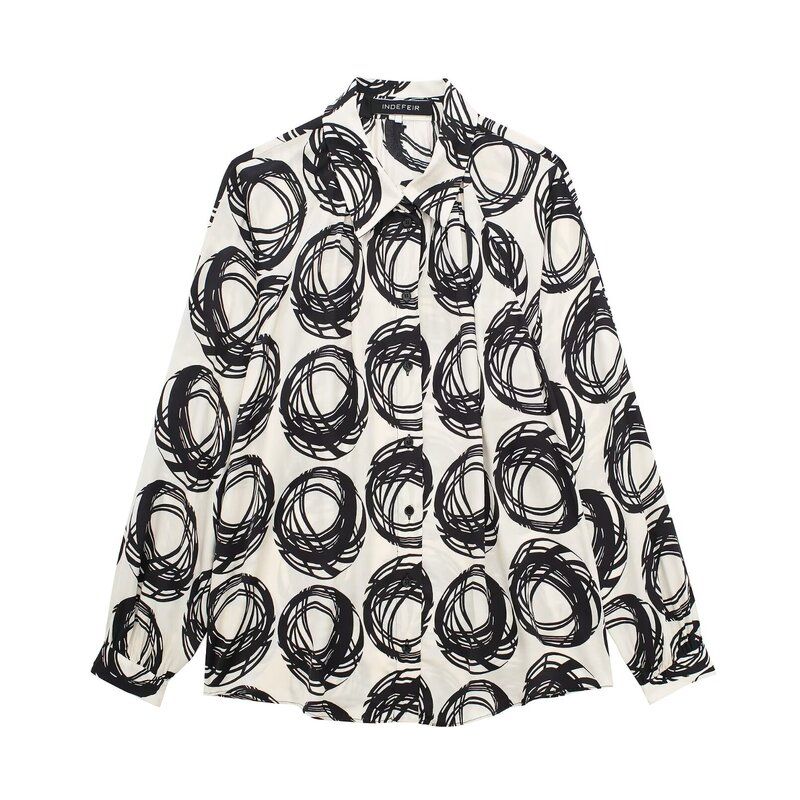 Fashion Style 2024 Spring New Arrival Women's Clothing Temperament Long Sleeve Lapel Print Shirt High Waist Pants 4043045